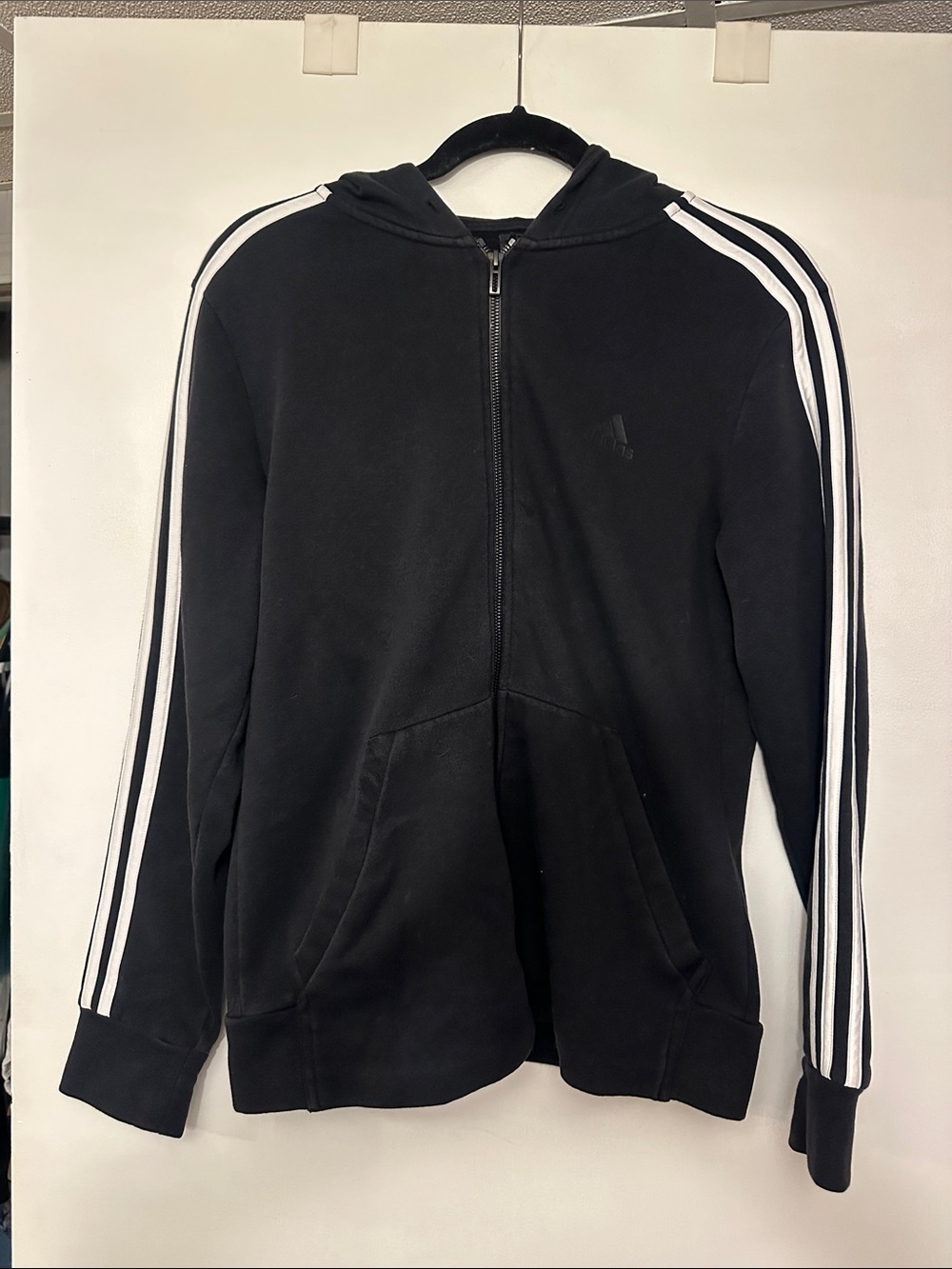 Adidas Men’s Black Zip Up with White Stripes